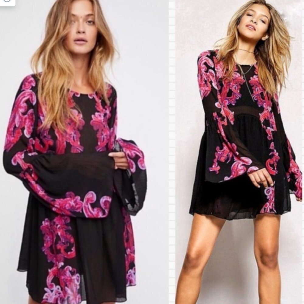Free People Black Pink Babydoll swing symphony Dress